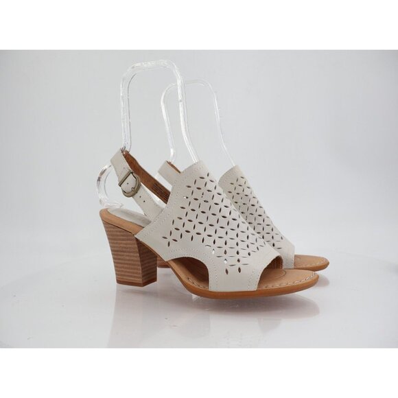 Born Perforated Sandals Womens 10M White Leather Open Toe Block Heel Shoes - Picture 1 of 10